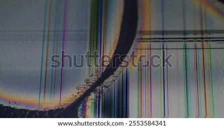 Pixel damage. Mesh screen. Distorted digital channel signal of cracked grain TV display. Color glitch line errors destroyed matrix overlay.