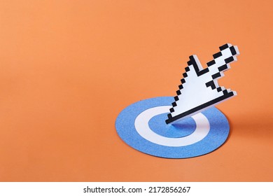 Pixel digital arrow mouse pointer modern technology as the arrow hit the target. Minimal creative concept with copy space. - Shutterstock ID 2172856267