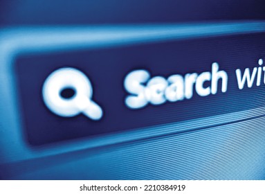 Pixelated closeup of an internet web browser search bar with focus blur effect in blue