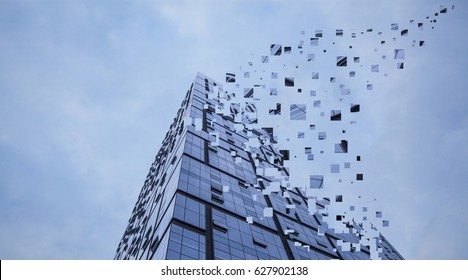 Pixelated Office Building,business Progress Concept