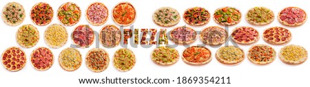 Pizza assortment collection isolated on white background. Various ingredients.