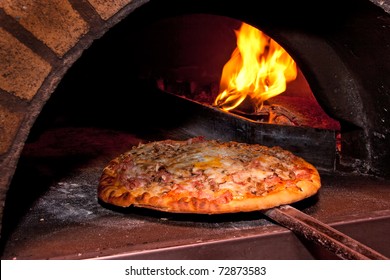 Pizza baking in the oven