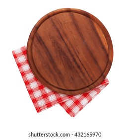 Pizza Board With A Napkin Isolated On White. Top View Mock Up