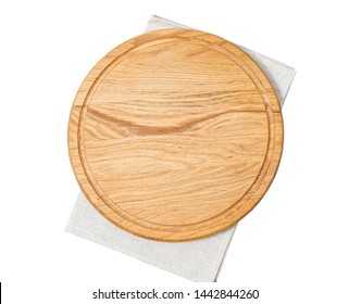 Pizza board with napkin with shadow isolated on white. Empty pizza board  top view mock up - Wooden plate for meat and vegetable on white background - Powered by Shutterstock
