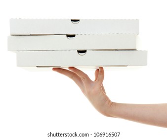 Pizza Box With Hand  , Isolated On White Background