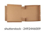 Pizza Box Isolated, Craft Paper Delivery Package Mockup, New Carton Packaging with Copy Space, Cardboard Box on White Background, Clipping Path