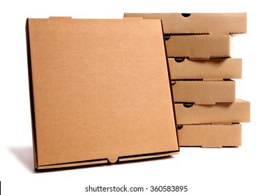 Pizza box, top view, brown, isolated on white