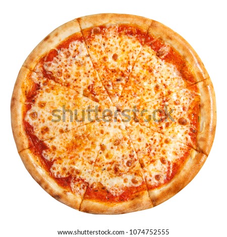 Pizza with cheese isolated on white background. Pizza margarita top view.