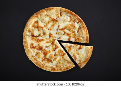 Pizza with cheese on a black background. Khachapuri