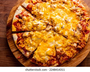 Pizza. Cheese Pizza. Traditional New York City style margarita pizza pie with a thin homemade crispy crust, tomato, garlic, marinara sauce topped with buffalo mozzarella cheese and fresh basil leaves. - Shutterstock ID 2248414311