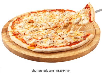 Pizza Chicken, mozzarella, chicken meat isolated on white background.