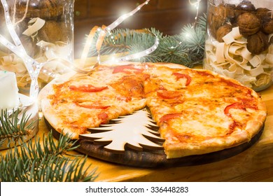 Pizza With Christmas Decorations