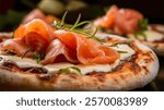 Pizza con Salmone e Formaggio - Pizza with Salmon and Cheese: A gourmet pizza topped with smoked salmon, creamy cheese, and fresh herbs. Luxurious and flavorful!