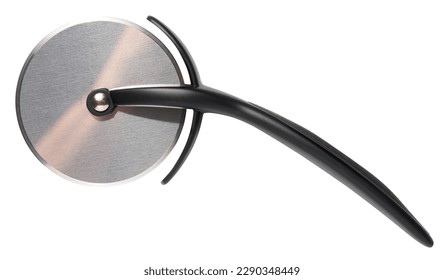 Pizza cutter with a black plastic handle on a white isolated background
