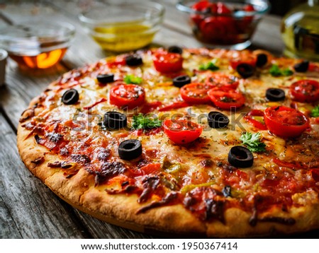 Similar – Image, Stock Photo Mediterranean Lunch with Olives, Salad and Focaccia