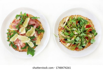 Pizza Keto And Low Carb Cauliflower Base Above On White Background