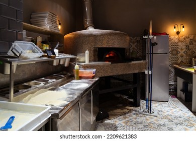 Pizza Making Process. Making Authentic Pizza In The Pizzeria Kitchen.