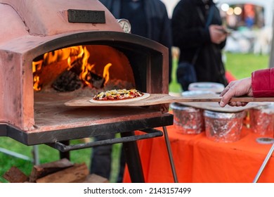 Pizza Oven With Flames On A Garden Carnival, Close Up