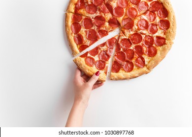 Pizza pepperoni. On a white background