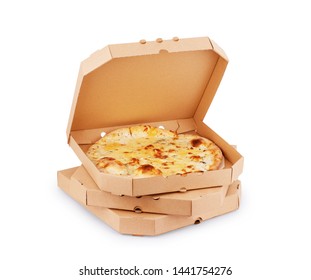 Pizza In Plain Open Delivery Box Isolated On White Background