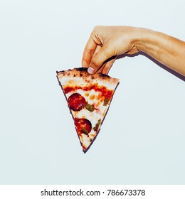 Pizza porn. Pizza Lover. Minimal fashion artSlice of pizza