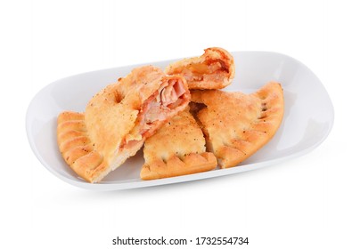 Pizza Puff Isolated On White Plate