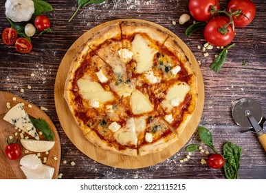 Pizza Quattro Formaggi With Four Diffrent Chees On It Freshly Baked