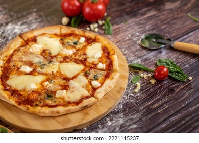 Pizza Quattro Formaggi With Four Diffrent Chees On It Freshly Baked