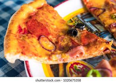 Pizza slice close up