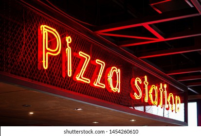 Pizza Station Red Neon Light Tube Decoration Sign In Restaurant Bar