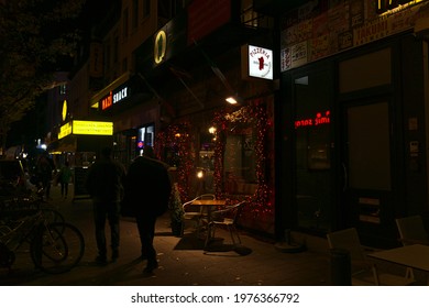 Pizzeria Outside At Night In Brussels, Belgium On 30.10.2019.