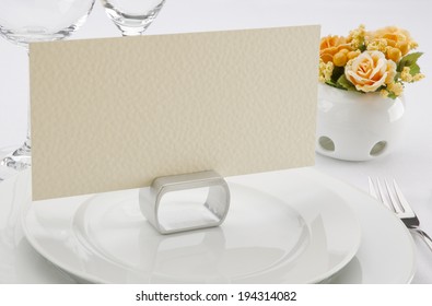 Place Card On The White Festive Table