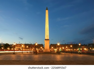 Place de la Concorde and  Obelisk of Luxor at Night, Paris, France 