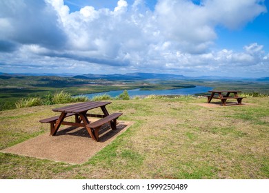 A place to relax and picnic at the top of the hill with gorgeous panoramic views of the rainforests, lagoon and mountains in the distance.Two wooden picnic table tables.Great recreation area.