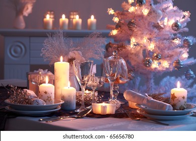 Place Setting For Christmas In White