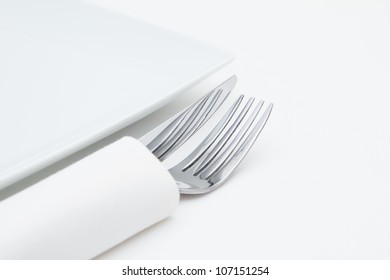 Place Setting, Cutlery With White Napkin