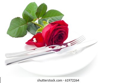 Place Setting With Red Rose
