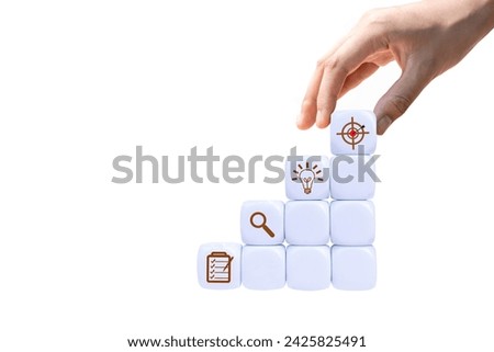 Place white blocks as a step towards the goal. Isolated on white background. Business ideas for successful growth process. 