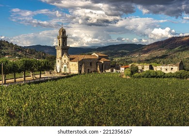place worship in the middle vineyards formed by small church   calvary and three stone crosses