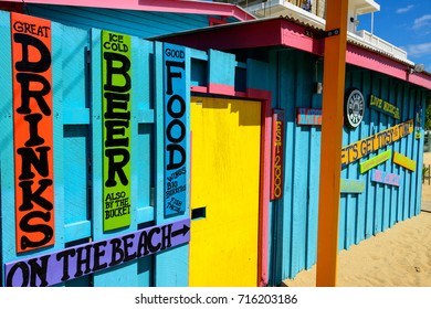 PLACENCIA, BELIZE - FEBRUARY 15, 2014: Colorful Food Stands In Placencia, Belize