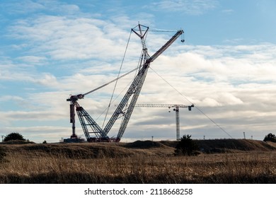 Placentia, Newfoundland, Canada-February 2022: A massive ALE SK350 crane, one of the largest land-based cranes in the world, on site at the West White Rose Project at the Argentia Industrial Park.
