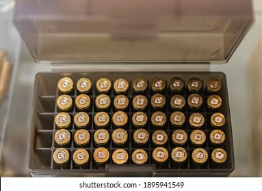 Placerville, USA - November 25, 2020: Fired Brass Rifle 300 Blackout Savage Super X Cartridges At A Gun Shop, Ammunition Shortage In California