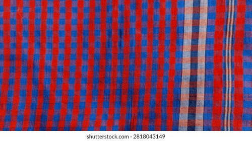 Plaid fabric, checkered pattern, textile, red blue.