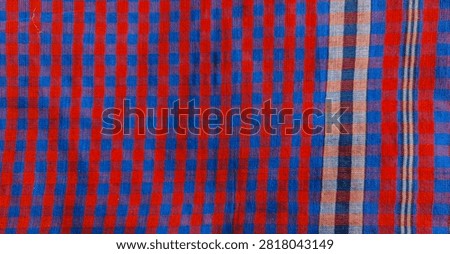 Plaid fabric, checkered pattern, textile, red blue.