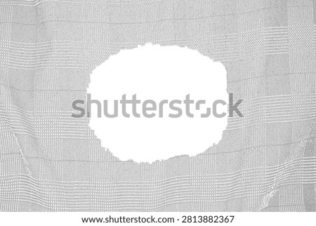 Plaid Fabric Frame Border with Rough Torn Opening Isolated on White Background