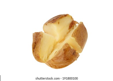 Plain Baked Jacket Potato Cut Into Quarters Isolated Against White