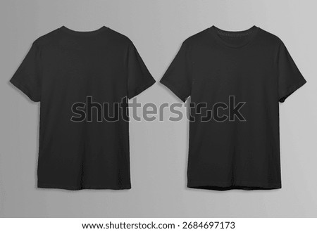 Plain Black T-Shirt Front and Back View Isolated on Gray Background