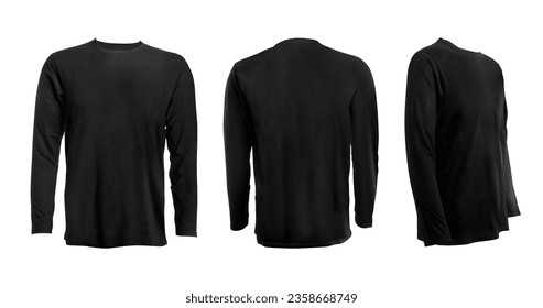 Plain black t-shirt with long sleeve mockup template isolated over white background