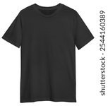 Plain black t-shirt on a white background. Simple black t-shirt design. Casual black t-shirt for everyday wear. Basic black t-shirt style. Isolated on white background