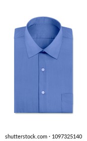 A Plain Blue Folded Mens Dress Shirt Isolated Over A White Background